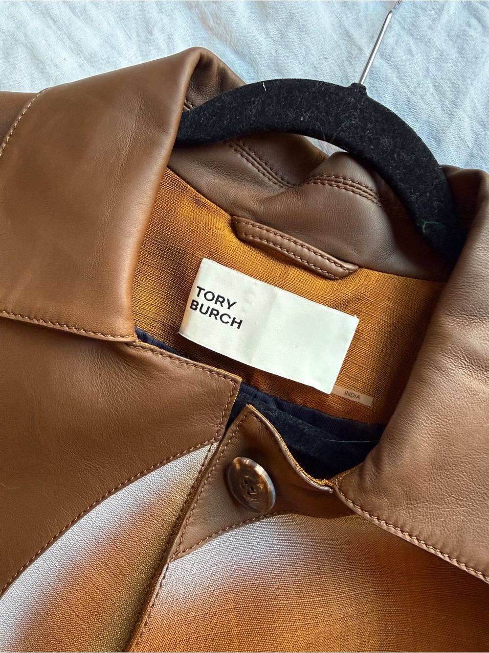 Tory Burch Brown Leather Jacket with Gold Button - Picture 5 of 7
